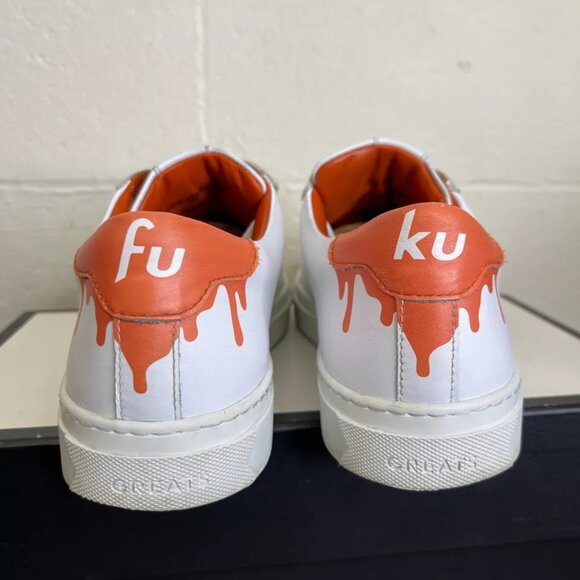 Greats Brooklyn Fuku Low White Orange Leather Sneakers Lace up Men's Size 10 US - Picture 6 of 12